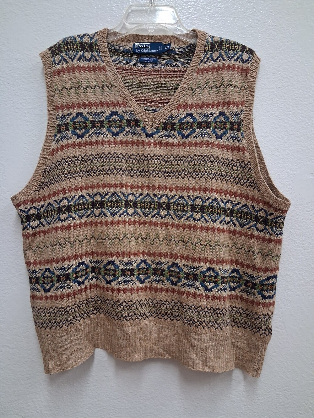 Vintage Polo Ralph Lauren Fair Isle Sweater Vest Silk Linen Cotton Wool Mens XXL